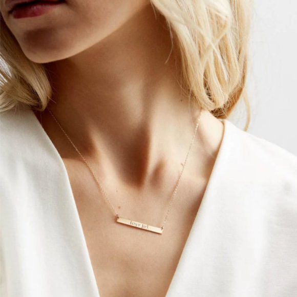 Custom 14k Gold "Serra" Bar Necklace - "INVICTUS" with blackbird - Picture 13 of 15